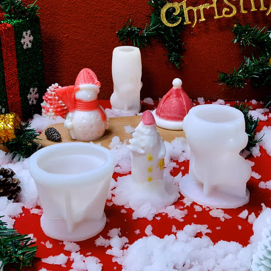 3D-Silikon-Weihnachtsbaum-Weihnachtsmann-Schneemann-Weihnachtskerzenform mit Besen